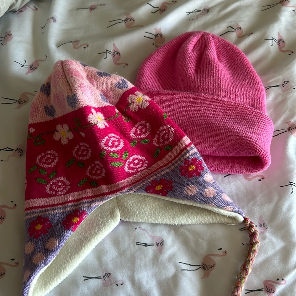 2 Pink Girls Winter Hats